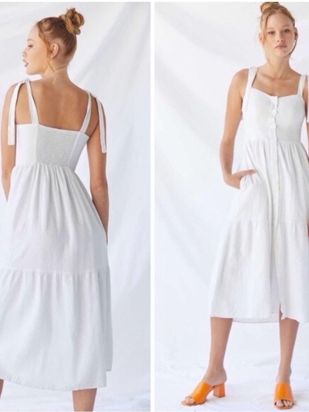 Urban Outfitters White Tie-Shoulder Midi Dress